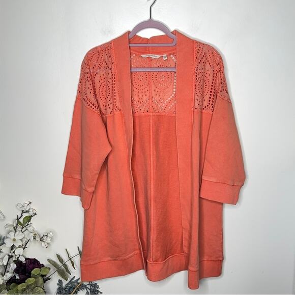 SOFT SURROUNDINGS Ellie Topper Cardigan Sweater Eyelet Peach {Q14} - Picture 2 of 5